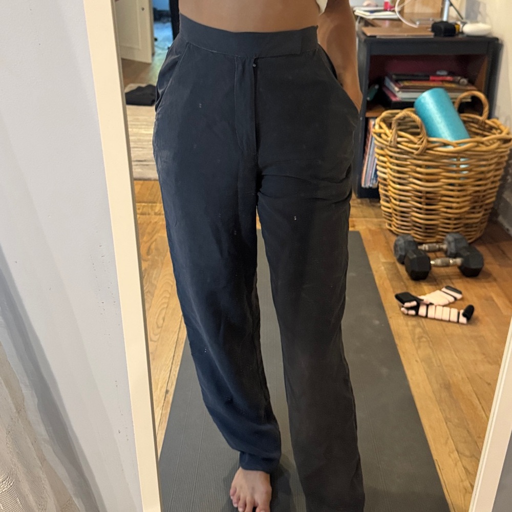 Oat New York Silk Pants in Dark Gray and Tan vintage